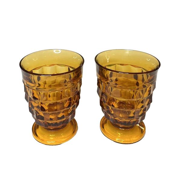 Set of 2 Vintage Indiana Colony Amber Glass Tumblers - Picture 2 of 2